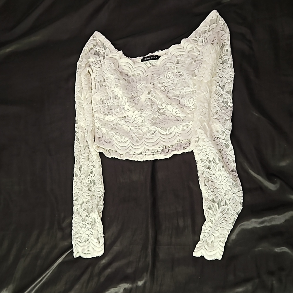 lacey long sleeve white crop top